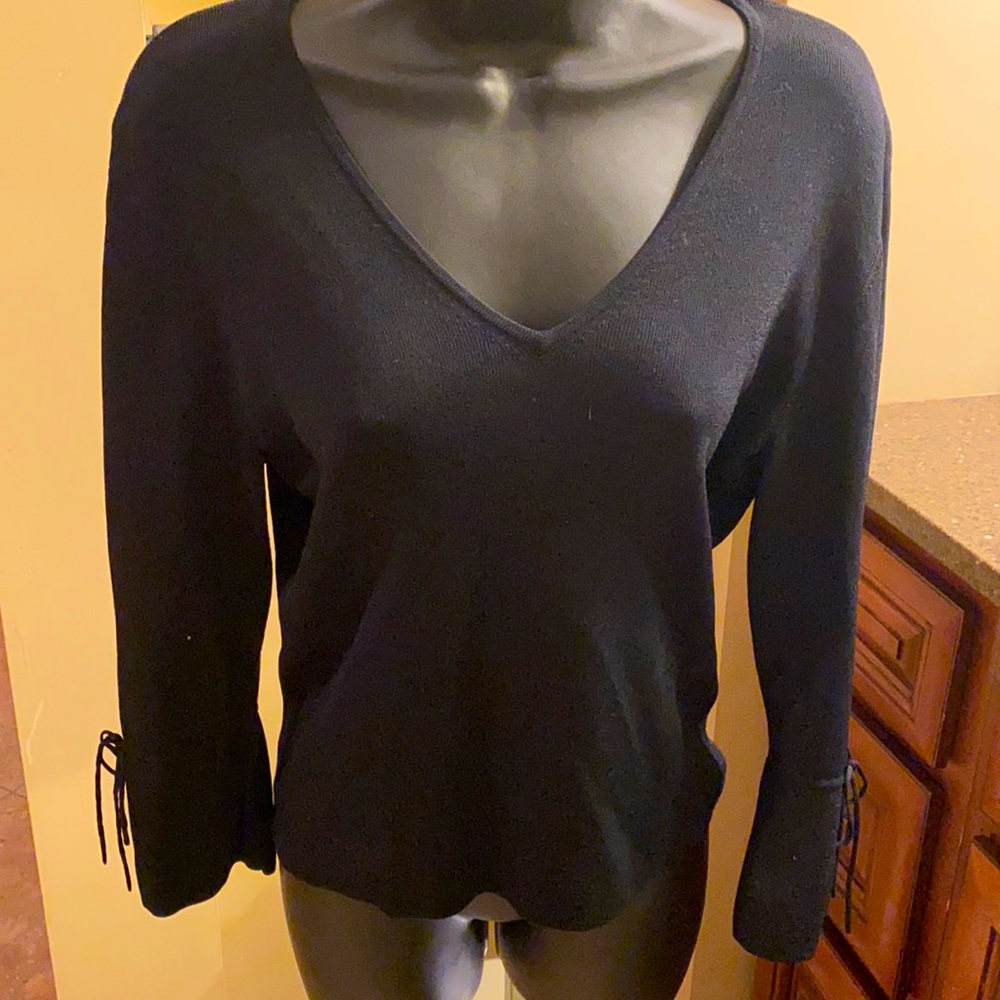 Etcetera black sweater with 3/4 sleeve and tie detail